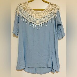 JODIFL Light Blue Blouse with Lace Detail